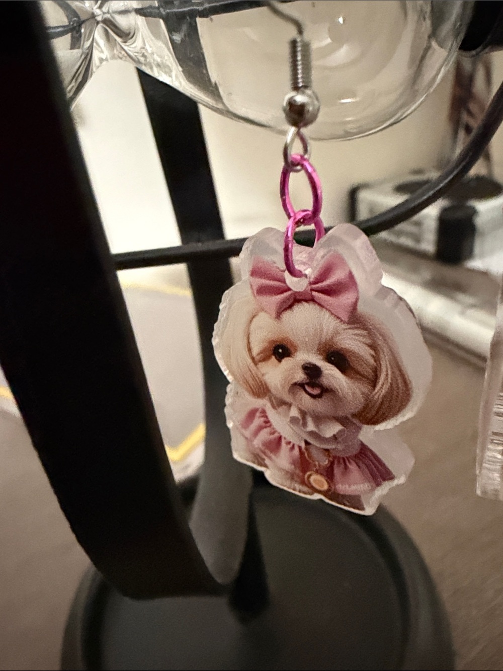 Hand Crafted Pink Bow Dog Earring Charm